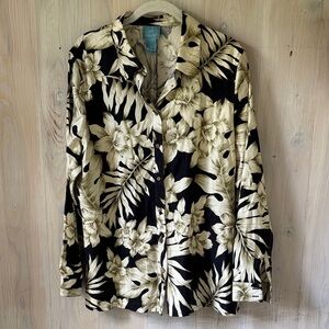 Vintage August Silk Hawaiian Print Blouse Size L